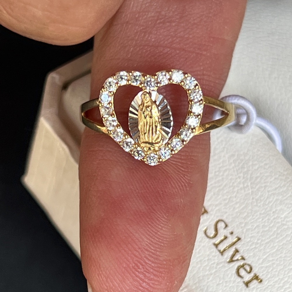 Cynthia Rowley 925 Sterling Silver Gold Plated Virgin Mary Heart CZ Ring 6.5 NIB